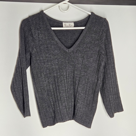 Reba Rose Sweaters - Reba Rose Charcoal V-Neck Sweater